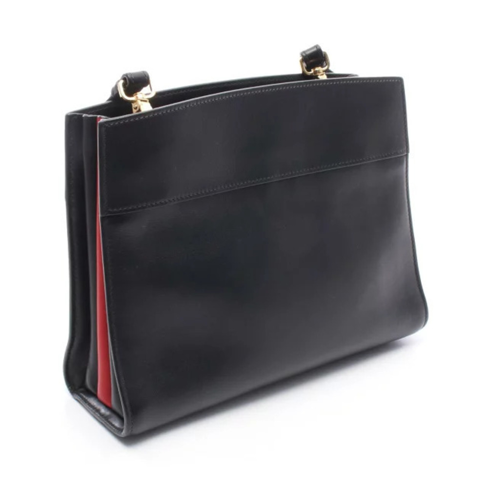 Prada Shoulder Red Bag Leather Bibliotheque Black Red Black